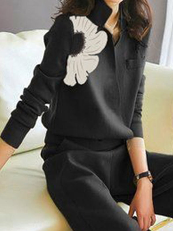 Long Sleeves Loose Asymmetric Floral Printed Split-Joint Lapel Cardigan Tops
