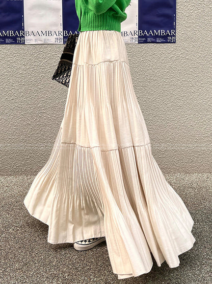 A-Line High Waisted Pleated Solid Color Split-Joint Skirts Bottoms