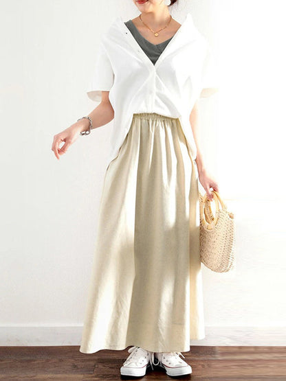 A-Line Loose Elasticity Solid Color Skirts Bottoms
