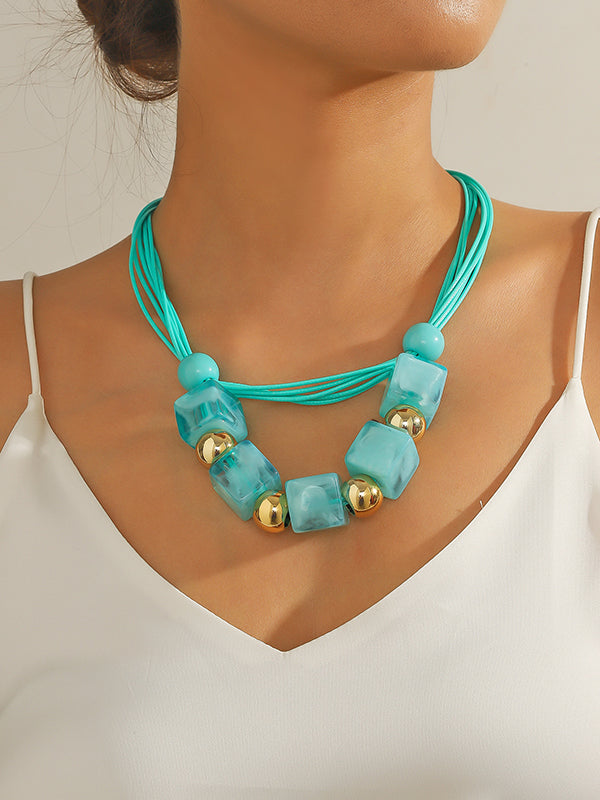 Geometric Layered Necklaces Accessories BLUE One_size