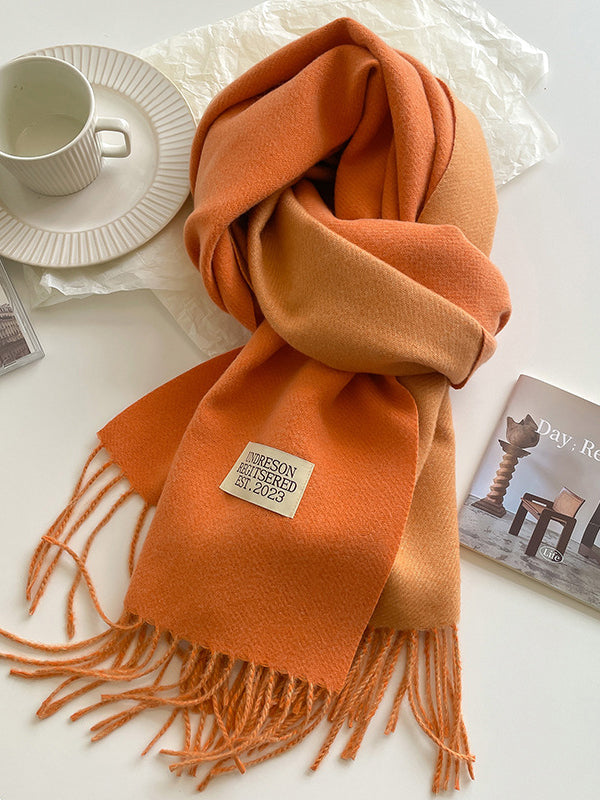 Keep Warm Tasseled Shawl&Scarf ORANGE One_size