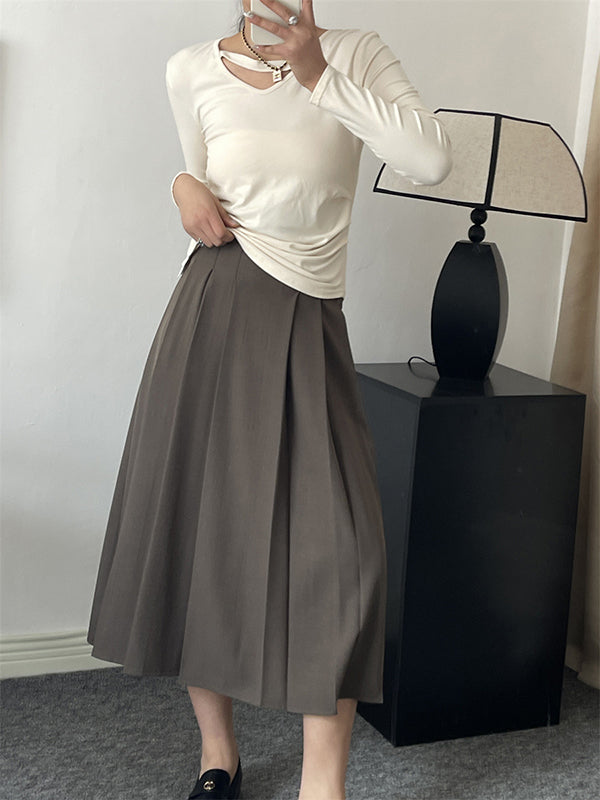 A-Line High Waisted Pleated Solid Color Split-Joint Skirts