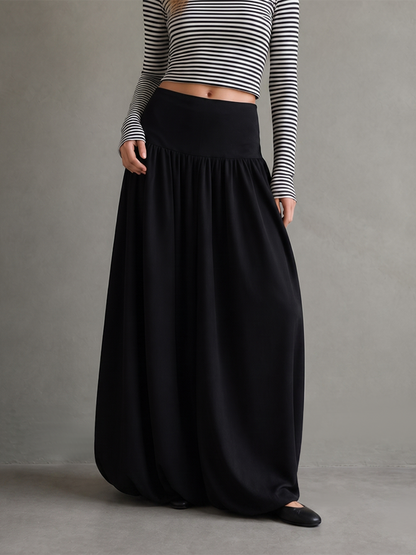 Solid Color Pleated Elasticity Loose High Waisted Skirts Bottoms