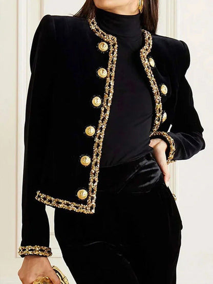 Long Sleeves Buttoned Round-Neck Jackets Outerwear