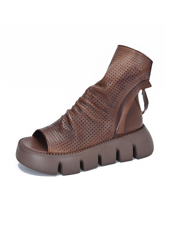 High-Top Open Toe Mesh Zipper Platform Shoes Sandals