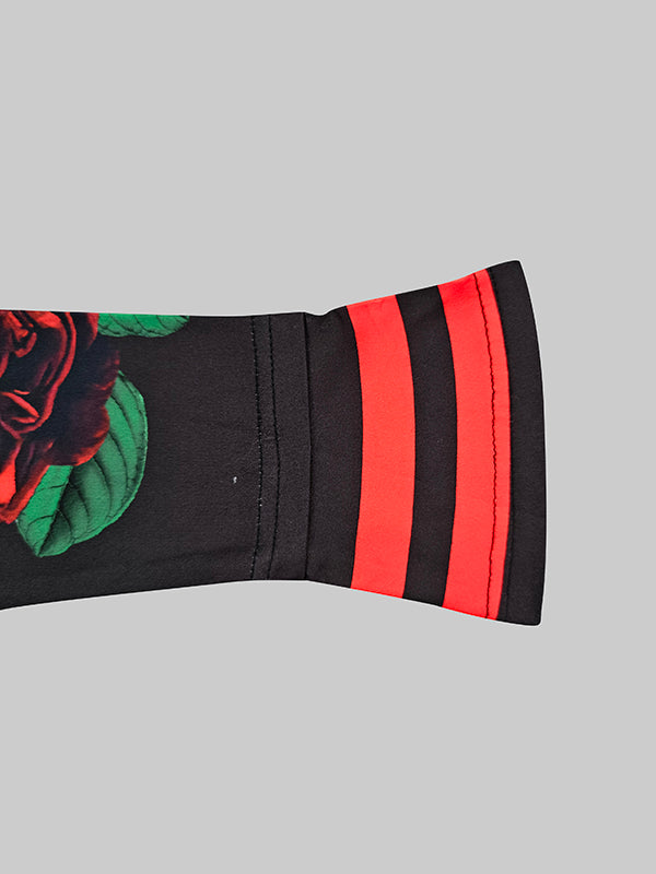 Long Sleeves Skinny Floral Printed Split-Joint High Neck T-shirts