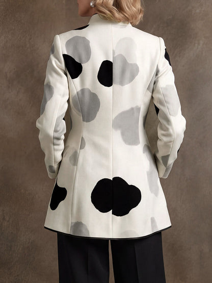 Printed Pockets Contrast Color Buttoned Long Sleeves Stand Collar Outerwear