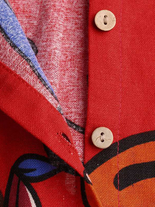 Long Sleeves Loose Buttoned Pockets Printed Lapel Maxi Dresses Shirt Dress