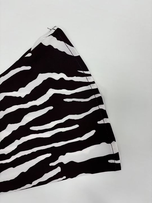 Long Sleeves Split-Toe Zebra Printed Round-Neck Maxi Dresses