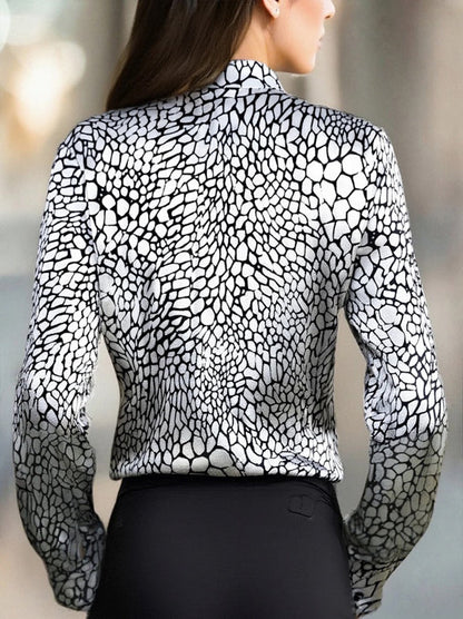 Long Sleeves Buttoned Contrast Color Printed Lapel Blouses&Shirts Tops