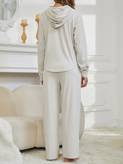 High-Low Long Sleeves Elasticity Solid Color Split-Joint Hooded Pajama Sets