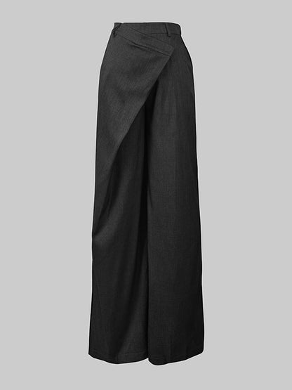 Pantalon de costume taille haute ample asymétrique de couleur unie à fentes 