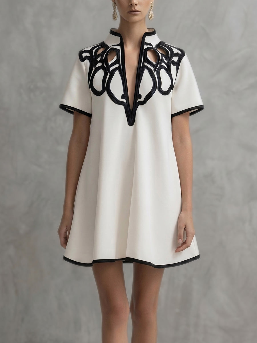A-Line Loose Contrast Color V-Neck Mini Dresses
