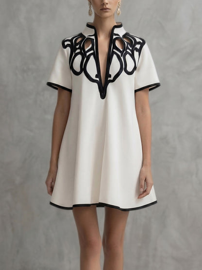A-Line Loose Contrast Color V-Neck Mini Dresses