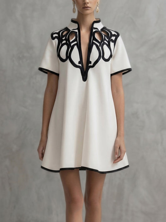 A-Line Loose Contrast Color V-Neck Mini Dresses