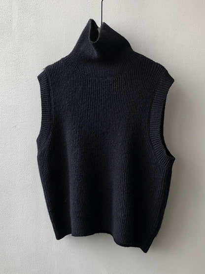Casual Loose Sleeveless Solid Color High-Neck Sweater Vest Outerwear
