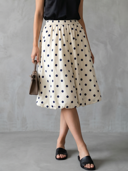 High Waisted Loose Contrast Color Elasticity Pleated Polka Dot Cropped Trousers