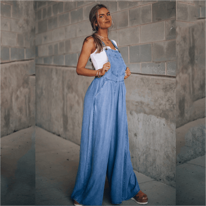 Indie | Women's Denim Overalls Wide Leg Bib Jumpsuit Casual