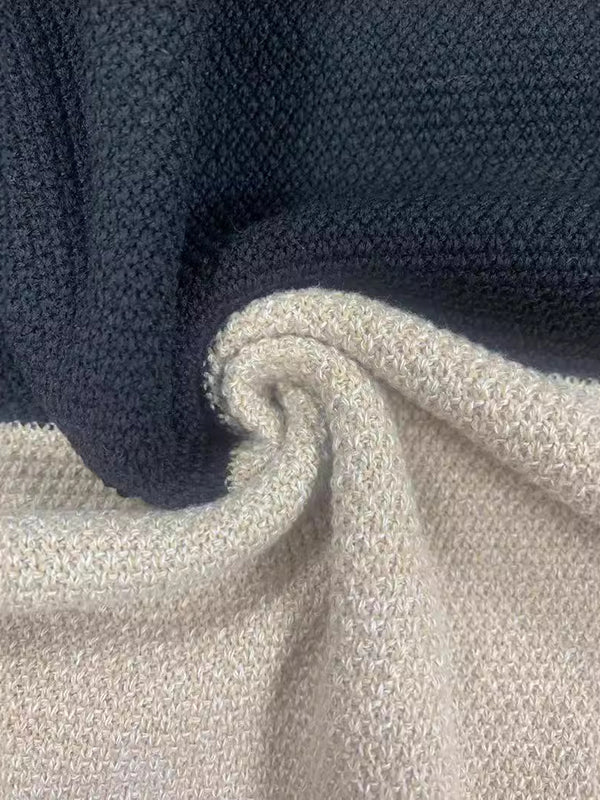 Long Sleeves Loose Contrast Color Split-Joint Round-Neck Pullovers Sweater Tops