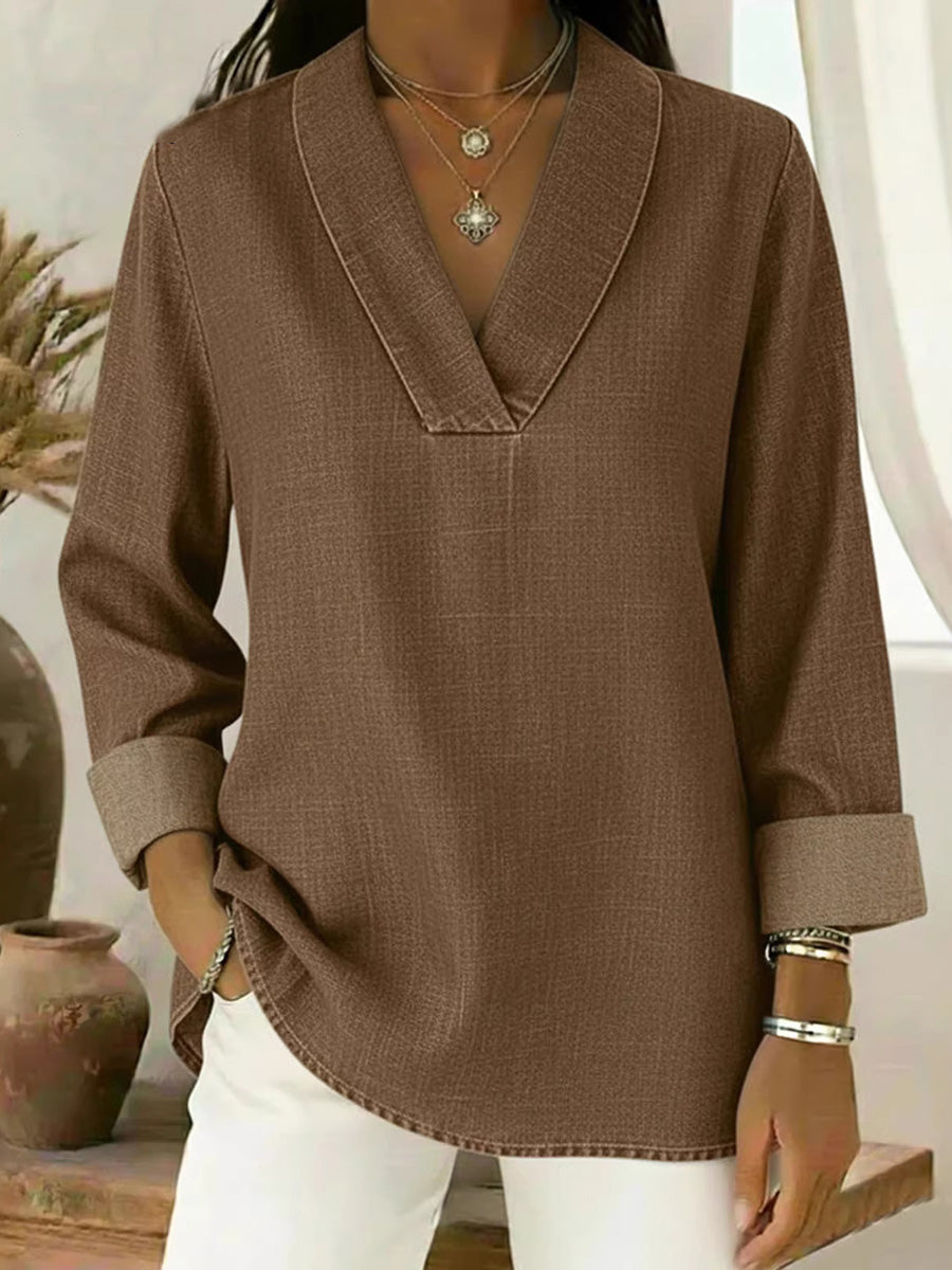 Long Sleeves Loose Solid Color V-Neck Blouses&Shirts Tops