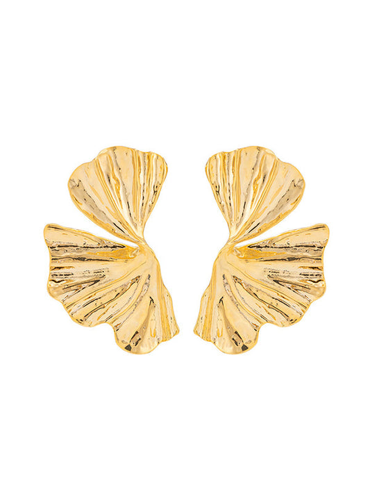 Geometric Pleated Solid Color Earrings Accessories GOLD One_size