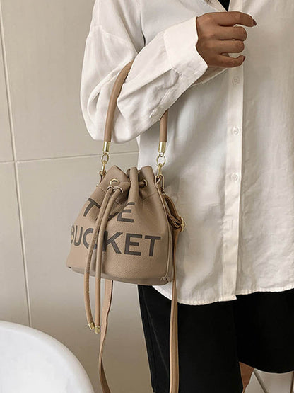 Drawstring Letter Print Crossbody Bags Handbags KHAKI One_size