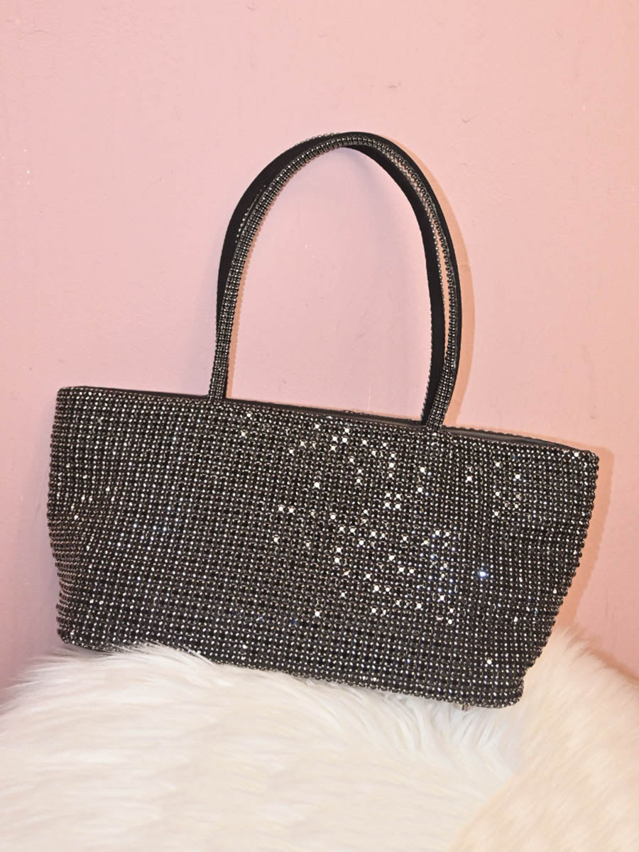 Zipper Solid Color Rhinestone Satchels Bags
