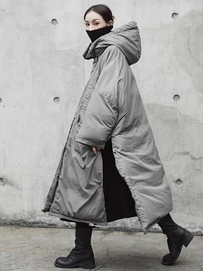 Super Loose Quilted Split-side With-hat Outwear Outerwear Long Coat