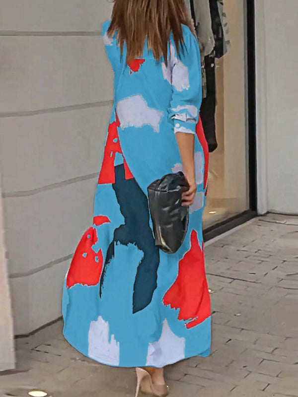 Lockeres, gewickeltes Hemdkleid mit Knöpfen, kontrastfarbenen Taschen, bedrucktem Schlitz an der Seite 