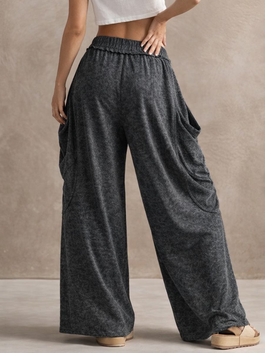High Waisted Loose Elasticity Pockets Printed Split-Joint Pants Trousers