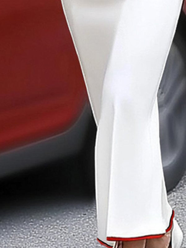 Robe longue moulante à manches longues et col en V profond, couleur contrastée, plissée et élastique 