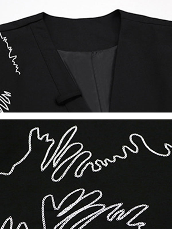 Sleeveless Asymmetric Buttoned Embroidered V-Neck Vest Top