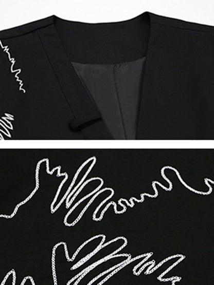 Sleeveless Asymmetric Buttoned Embroidered V-Neck Vest Top