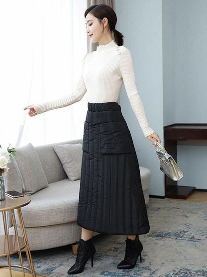 Vintage Loose Elasticity High-Waisted A-Line Padded Skirt Bottom