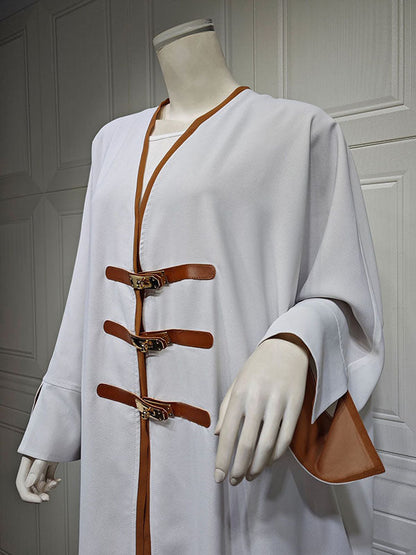 Loose Contrast Color Muslim Split-Joint V-neck Cover-Ups Tops Muslim Abaya