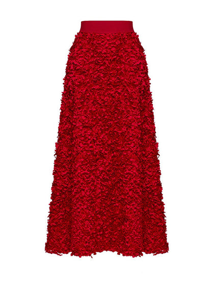 A-Line High Waisted Solid Color Three-Dimensional Flower Skirts Bottoms