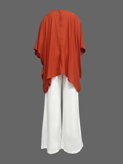 Batwing Sleeves Half Sleeves Solid Color Top + Contrast Color Wide Leg Pants Two Pieces Set