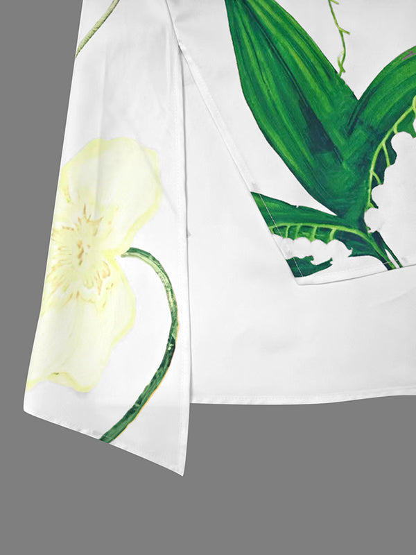 Chemisiers amples asymétriques à imprimé floral, à volants et à revers fendus sur les côtés 