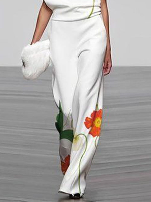 Lockere, asymmetrische Hose mit hohem Bund und Blumenmuster 