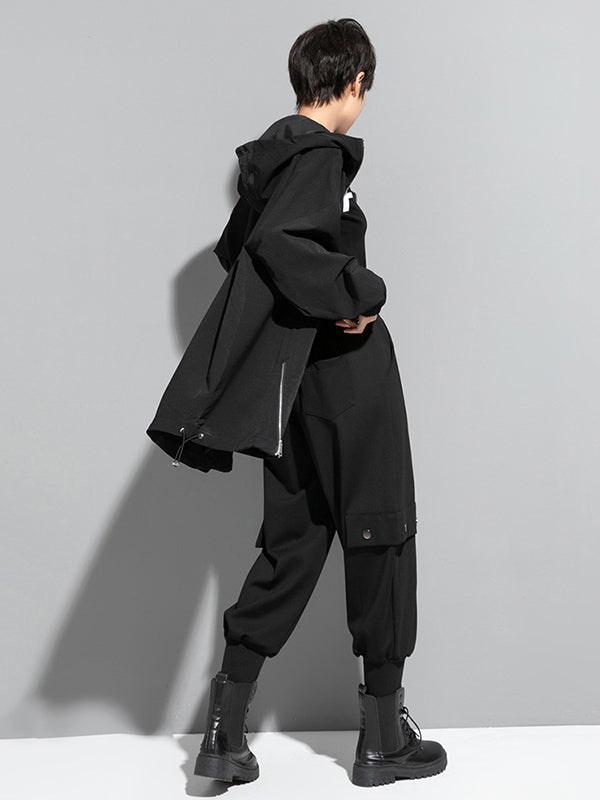 Moderne, unregelmäßige, lockere, einfarbige Oberbekleidung mit Reißverschluss und Kapuze 