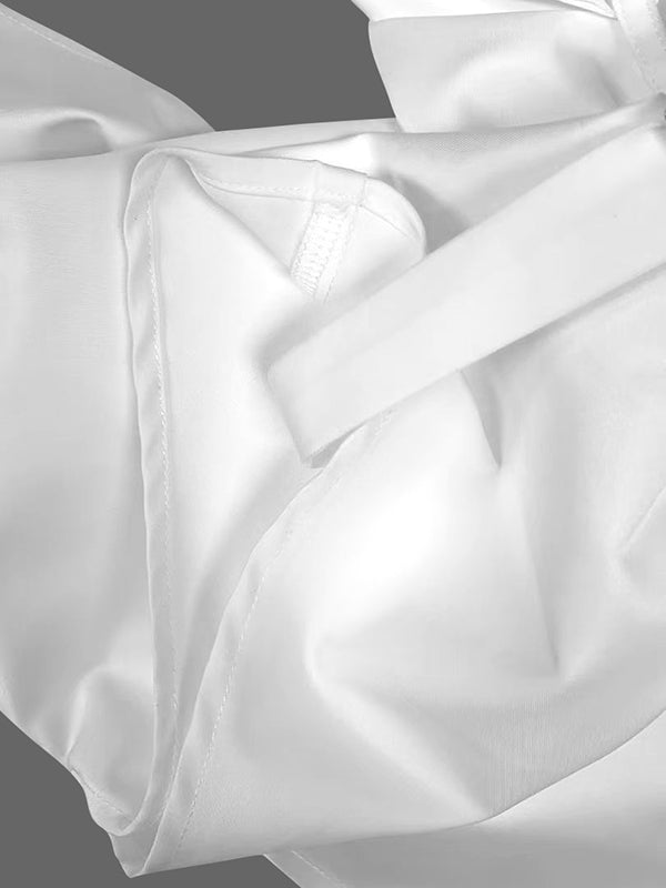 Chemisiers et chemises amples sans manches à col montant et boucle de couleur unie 