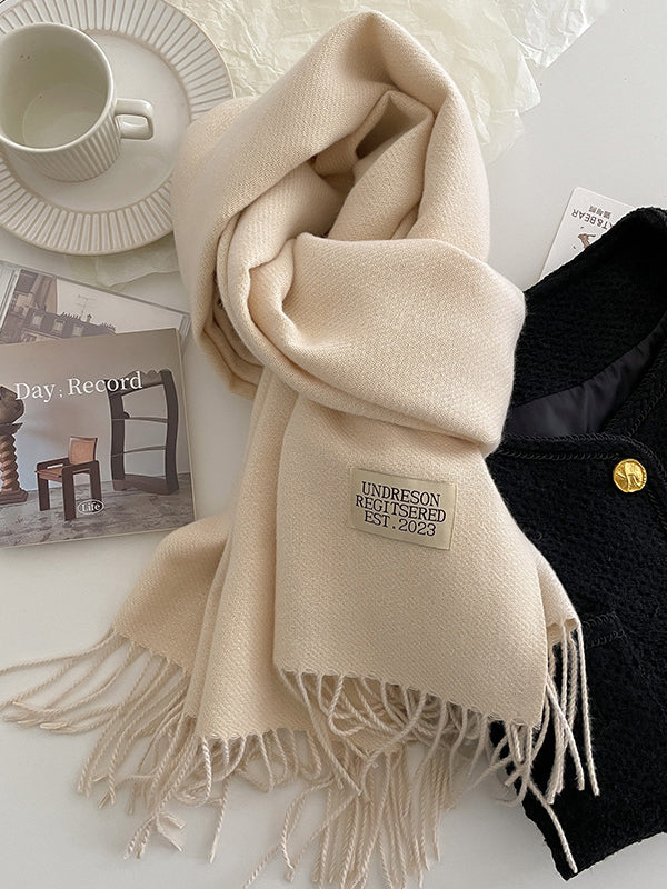 Keep Warm Tasseled Shawl&Scarf BEIGE One_size