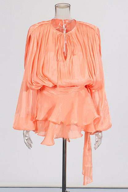 Beryl Pleated Ruffle Hem Mini Dress