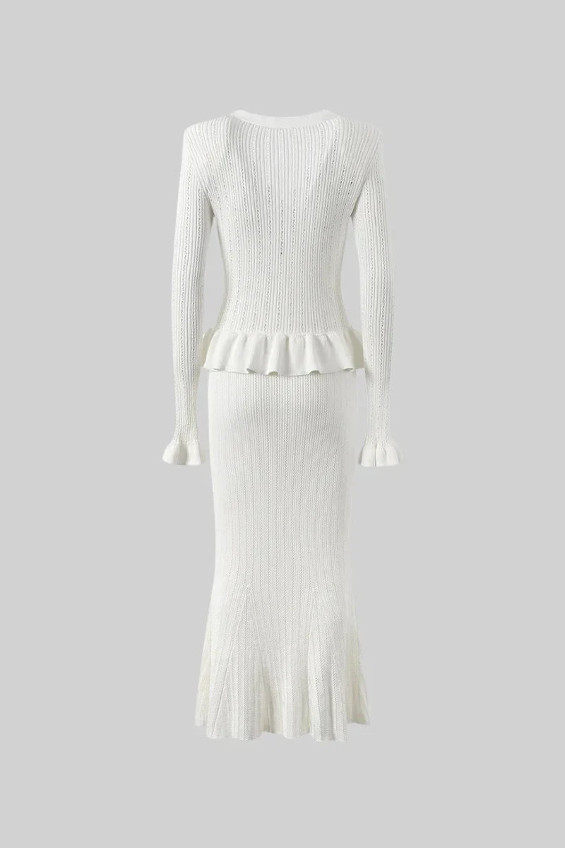 RIDEN RUFFLED JACKET & FLARED SKIRT KNIT MATCHING SET