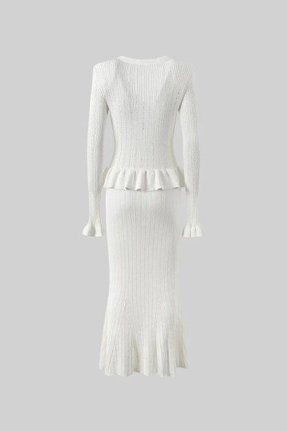 RIDEN RUFFLED JACKET & FLARED SKIRT KNIT MATCHING SET