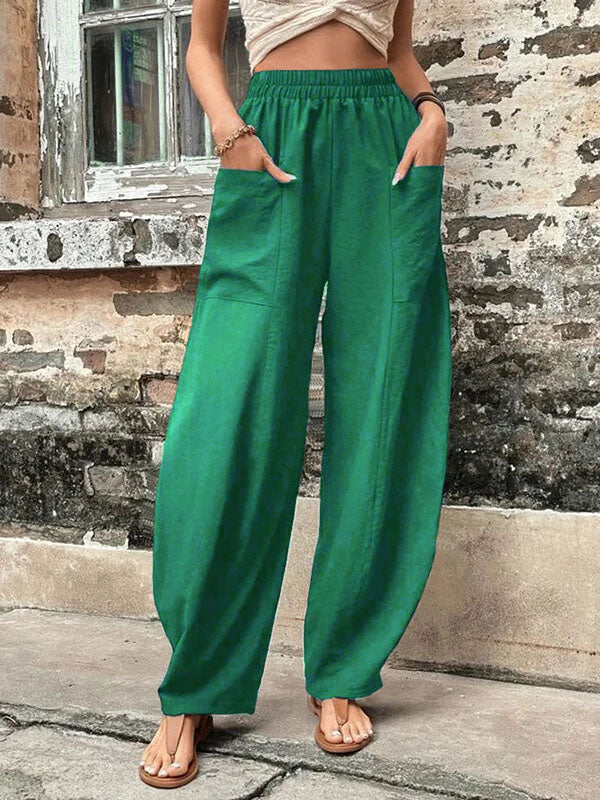Pantalon ample grande taille avec poches élastiques et couleur unie 