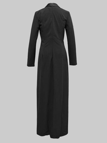 Robe longue moulante à manches longues et col en V profond, couleur unie 