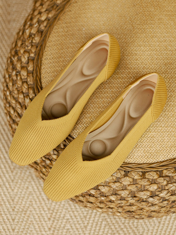 Solid Color Square-Toe Flats Shoes