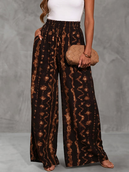 Wide Leg Contrast Color Elasticity Pockets Printed Tie Dye Pants Trousers