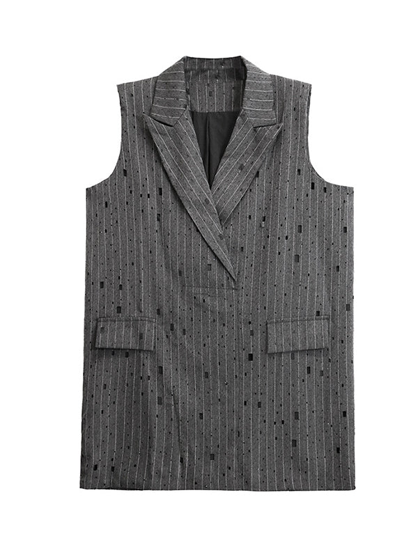 Loose Sleeveless Striped Lapel Vest Top